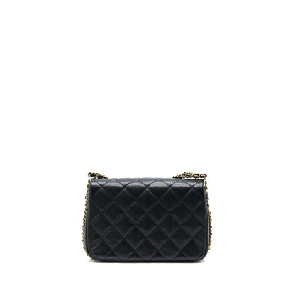 Chanel 23C Mini Flap Bag With CC Logo Chain Grained Calfskin Black  (Microchip)