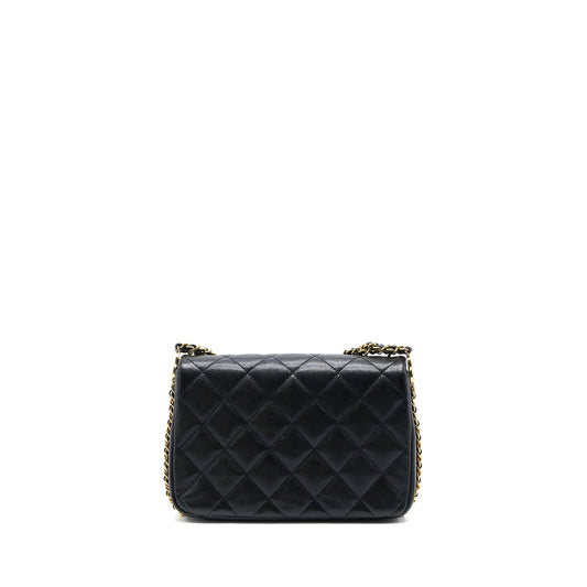 Chanel 23C Mini Flap Bag With CC Logo Chain Grained Calfskin Black  (Microchip)