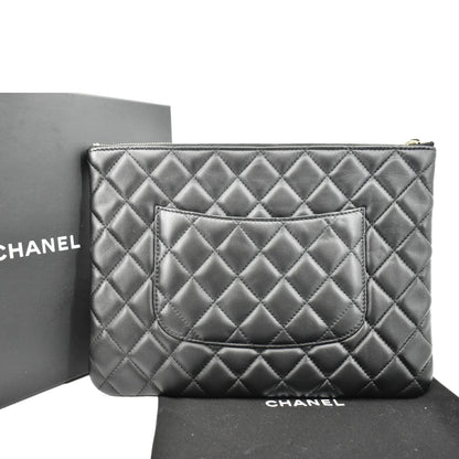 CHANEL O-Case Quilted Lambskin Leather Zip Pouch Black