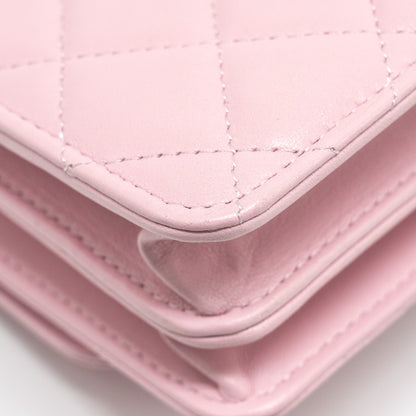 Chanel Pearl Detailed Top Handel Wallet On Chain Lambskin Pink L (Microchip)