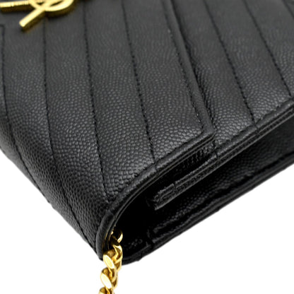 YVES SAINT LAURENT Cassandre Matelasse Chain Wallet Crossbody Bag Black