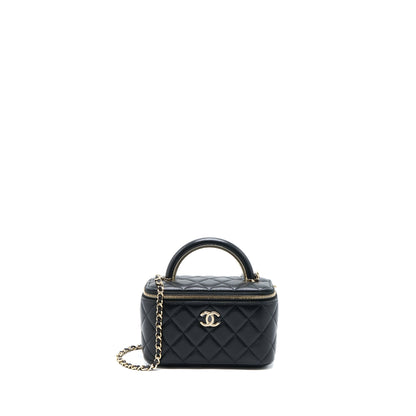 Chanel 22A Top Handle Long Vanity Case Lambskin Black L