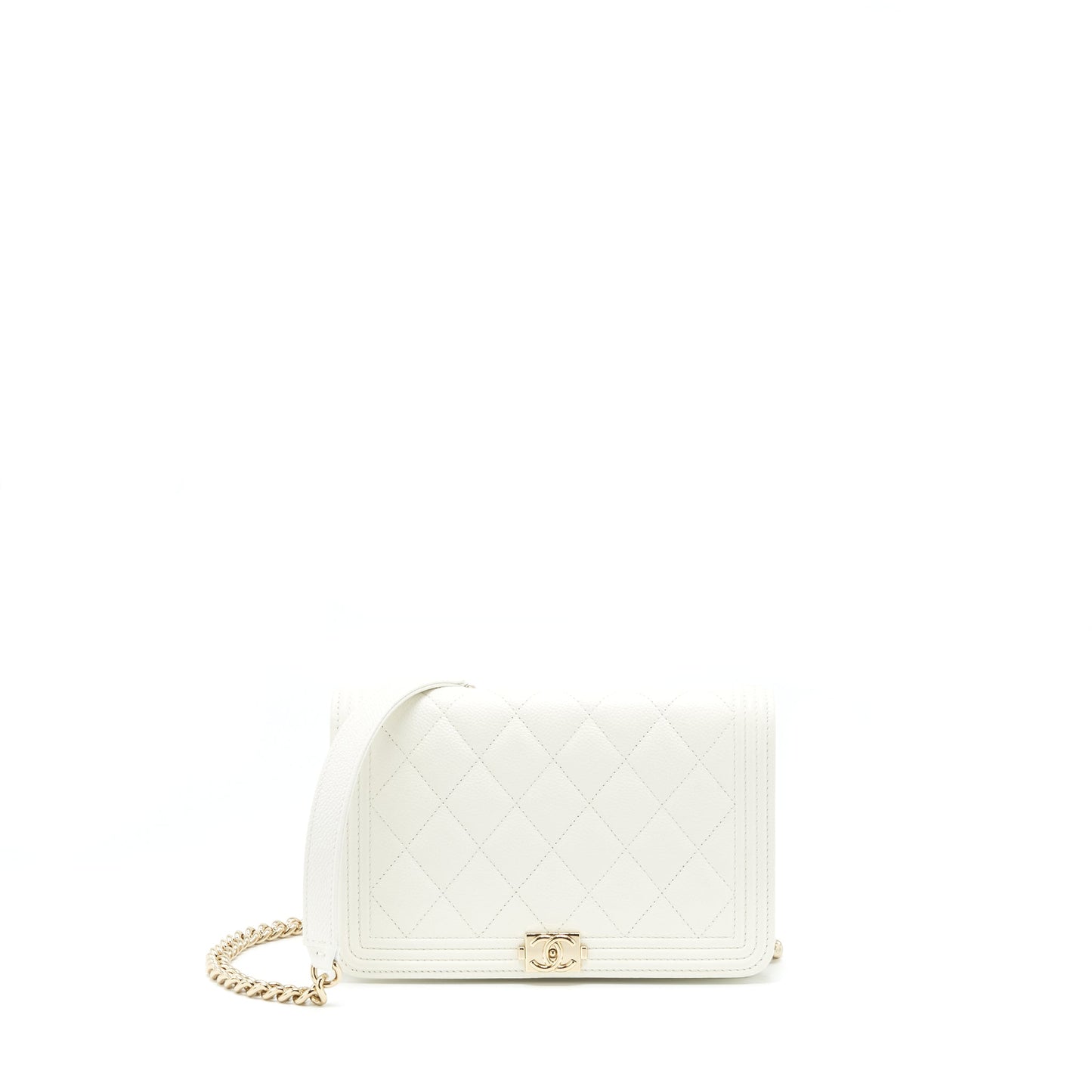 Chanel Boy Wallet On Chain Caviar White L