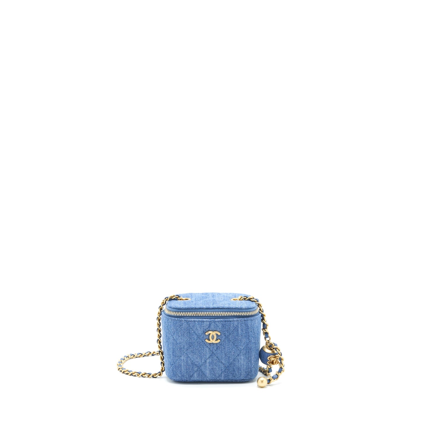 Chanel 22C Pearl Crush Mini Vanity With Chain Denim Blue