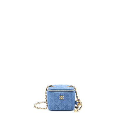 Chanel 22C Pearl Crush Mini Vanity With Chain Denim Blue