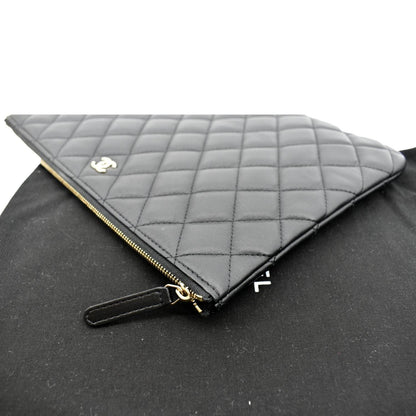 CHANEL O-Case Quilted Lambskin Leather Zip Pouch Black