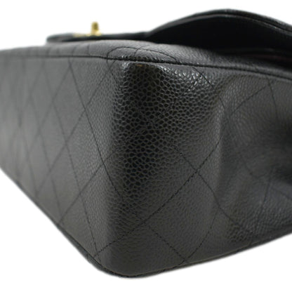 CHANEL Classic Jumbo Double Flap Quilted Caviar Leather Crossbody Bag Black