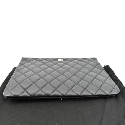 CHANEL O-Case Quilted Lambskin Leather Zip Pouch Black