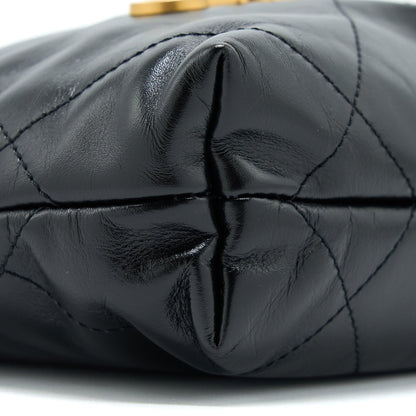 Chanel Mini 22 Bag Shiny Calfskin Black Brushed  (Microchip)