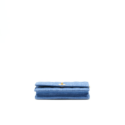 Chanel 22C Pearl Crush Wallet On Chain Denim