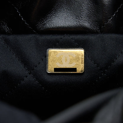 Chanel Mini 22 Bag Shiny Calfskin Black Brushed  (Microchip)