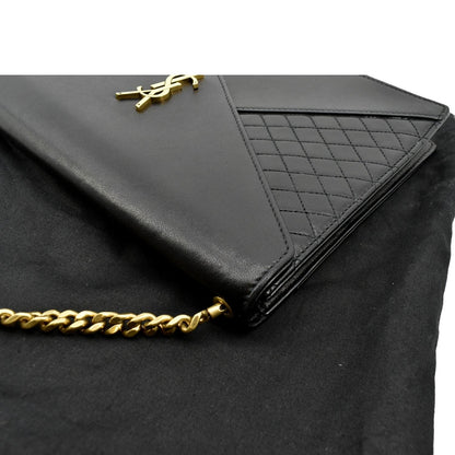 YVES SAINT LAURENT Gaby Quilted Lambskin Leather Shoulder Bag Black