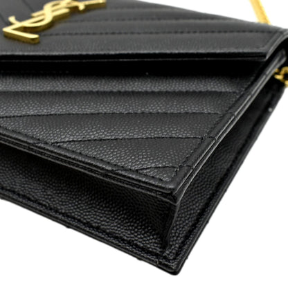 YVES SAINT LAURENT Cassandre Matelasse Chain Wallet Crossbody Bag Black
