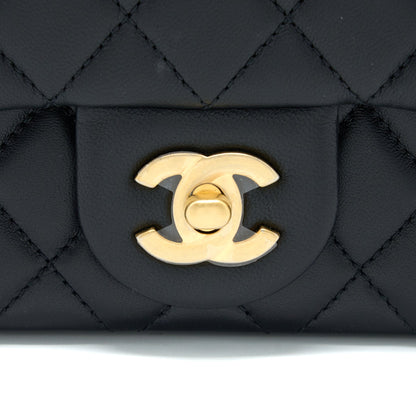 Chanel 23S Camellia Chain Mini Square Flap Bag Lambskin Black Brushed  (Microchip)