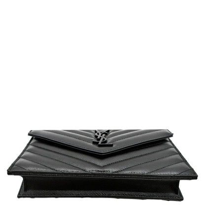 YVES SAINT LAURENT Cassandre Grain De Poudre Embossed Leather Chain Envelope Bag Black