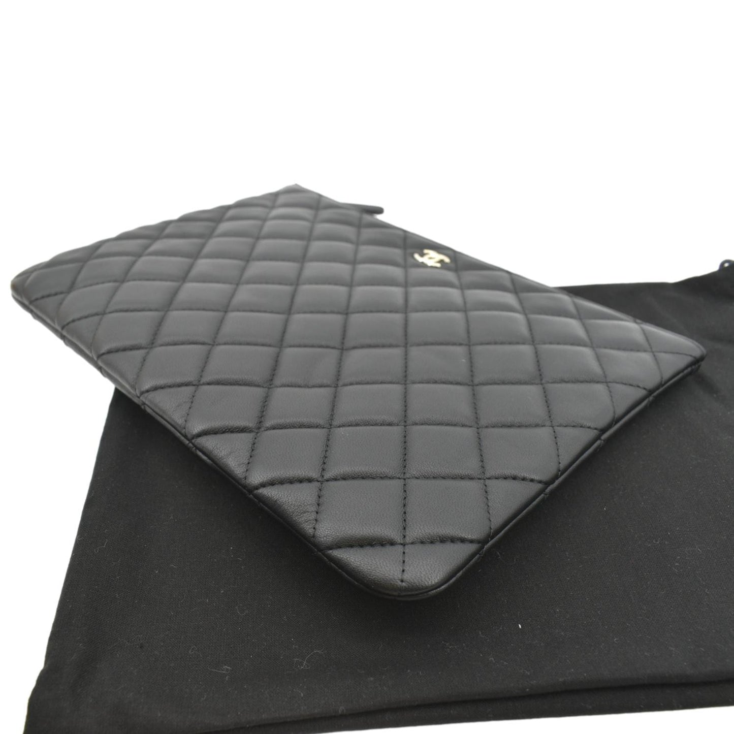 CHANEL O-Case Quilted Lambskin Leather Zip Pouch Black