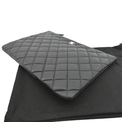 CHANEL O-Case Quilted Lambskin Leather Zip Pouch Black