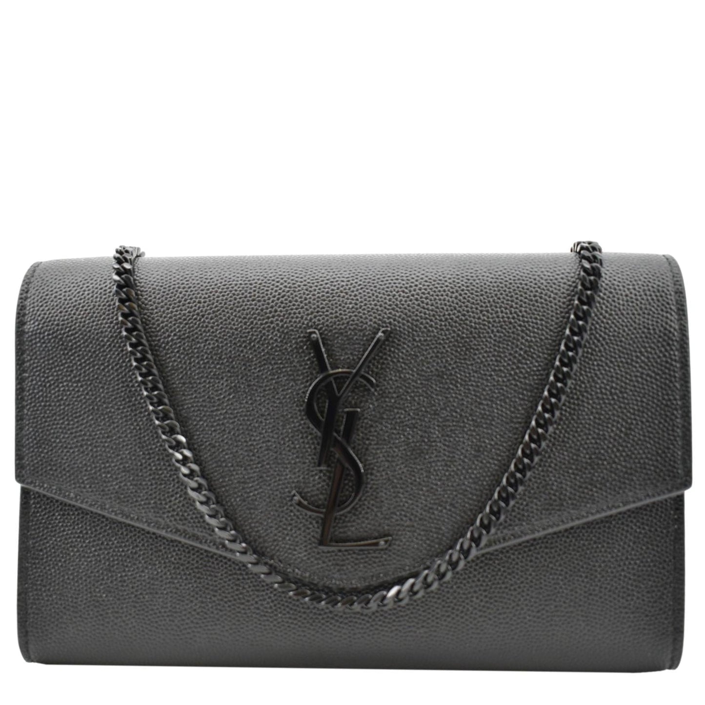 YVES SAINT LAURENT Flap Chain Grain De Poudre Leather Crossbody Bag Black