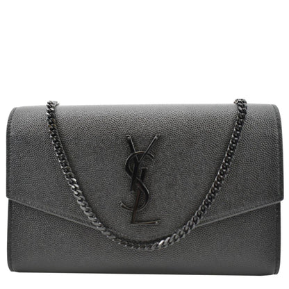 YVES SAINT LAURENT Flap Chain Grain De Poudre Leather Crossbody Bag Black