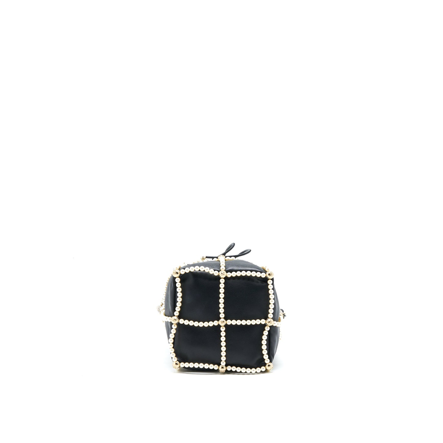 Chanel Bucket Crystal CC Logo Pearl Chain Bag Lambskin Black