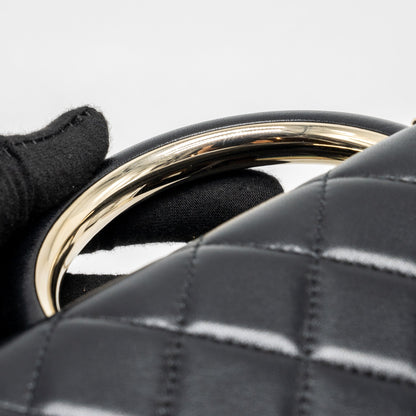 CHANEL leather top handle wallet on chain lambskin black L (microchip)