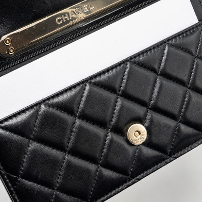 CHANEL leather top handle wallet on chain lambskin black L (microchip)