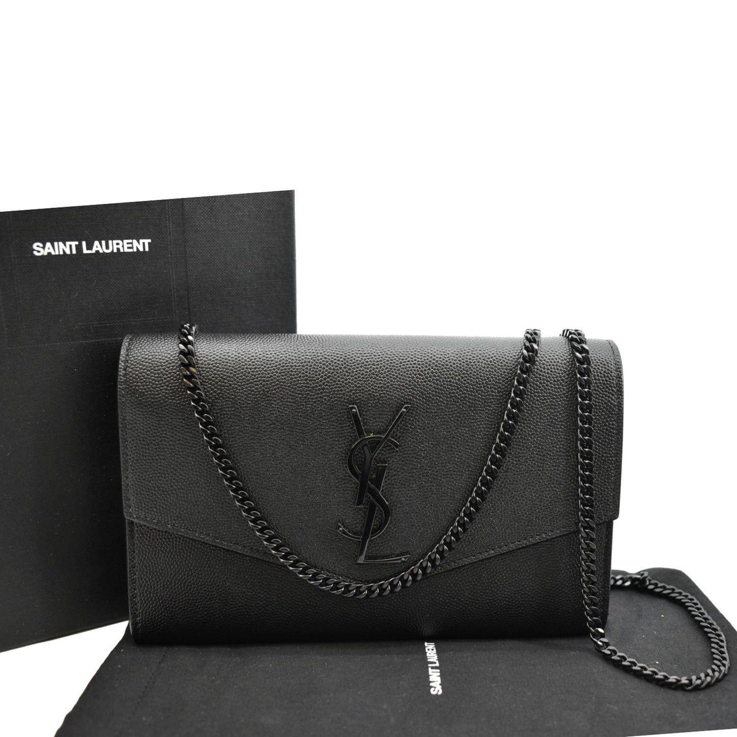 YVES SAINT LAURENT Flap Chain Grain De Poudre Leather Crossbody Bag Black