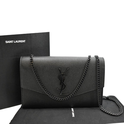YVES SAINT LAURENT Flap Chain Grain De Poudre Leather Crossbody Bag Black