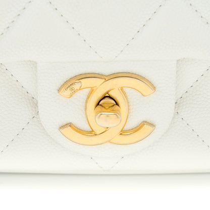 Chanel 22A Mini Square Flap Bag Caviar White Brushed  (Microchip)