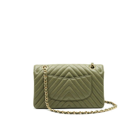 Chanel Chevron Medium Classic Double Flap Bag Olive-Green