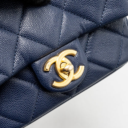 Chanel 22A Button On Chain Mini Square Flap Bag Caviar Navy  (Microchip)