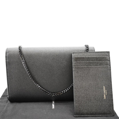 YVES SAINT LAURENT Flap Chain Grain De Poudre Leather Crossbody Bag Black