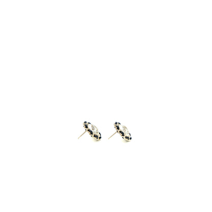 Chanel Round Pearl/Crystal/Leather Chain Earring Light Gold Tone