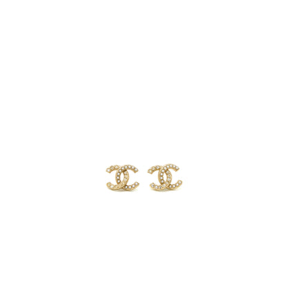 Chanel CC Logo Pearl/Crystal Earring Light Gold Tone