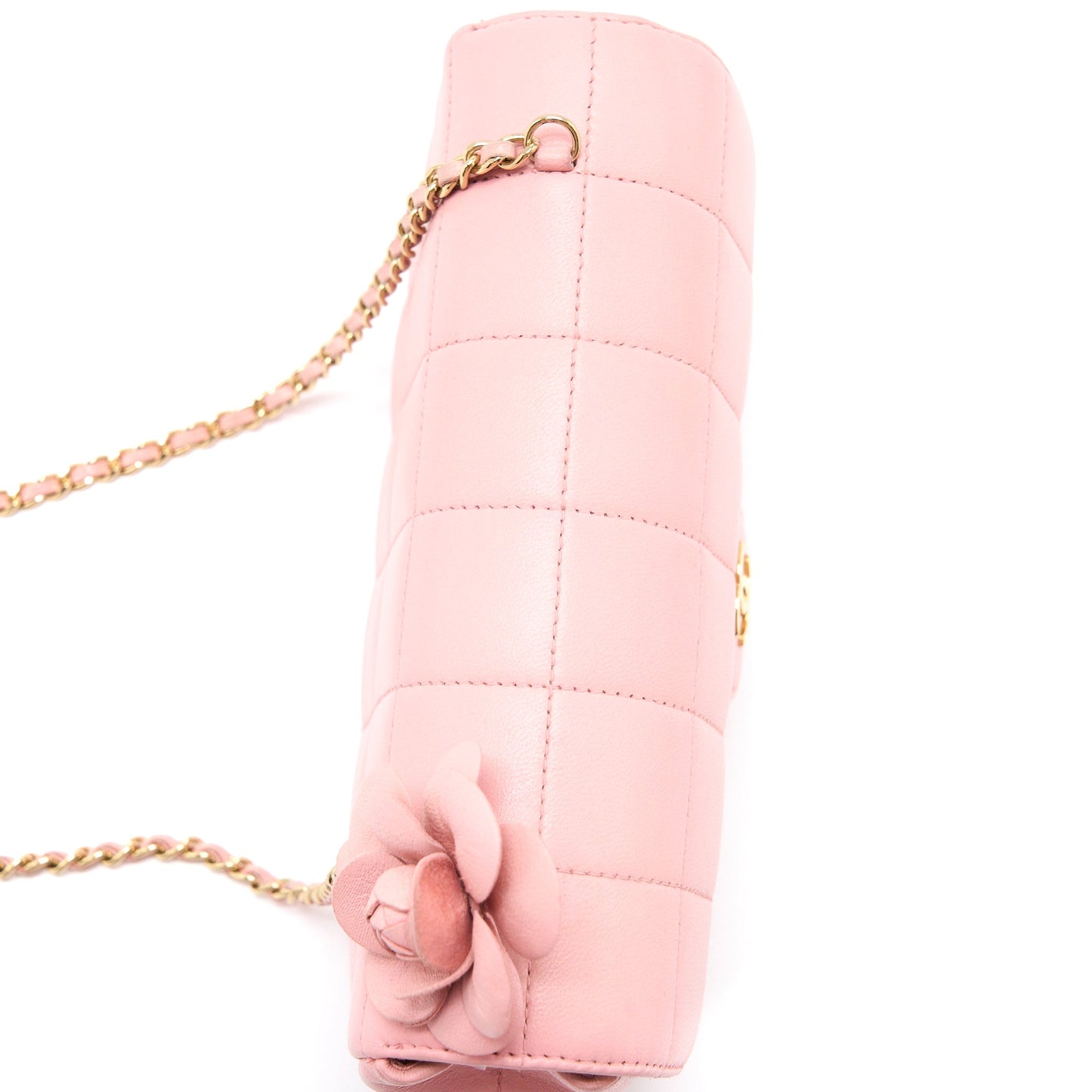 Chanel Camellia Mini Flap Bag Lambskin Pink