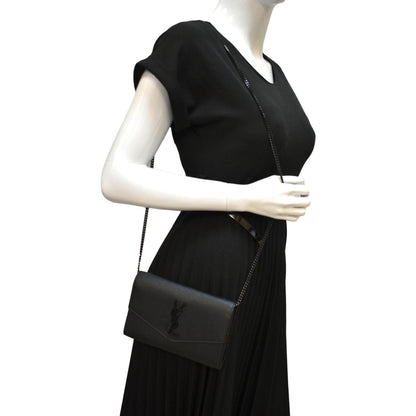 YVES SAINT LAURENT Flap Chain Grain De Poudre Leather Crossbody Bag Black