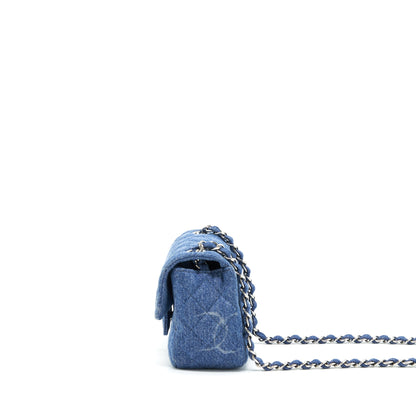 Chanel 20B Mini Square Flap Bag CC Print Denim Blue