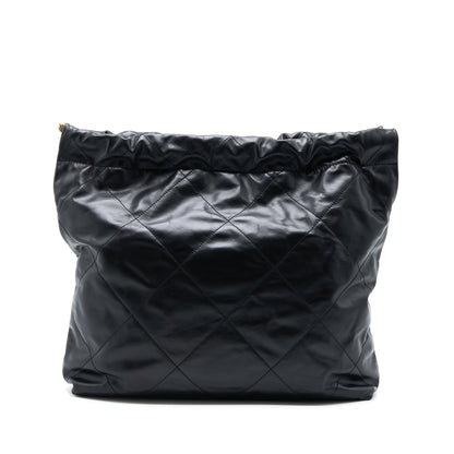 Chanel Medium 22 Bag White Letter Shiny Calfskin Black  (Microchip)