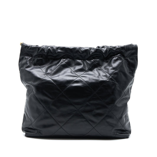 Chanel Medium 22 Bag White Letter Shiny Calfskin Black  (Microchip)