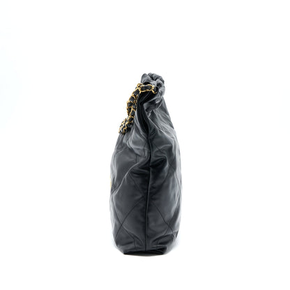 Chanel Medium 22 Bag White Letter Shiny Calfskin Black  (Microchip)