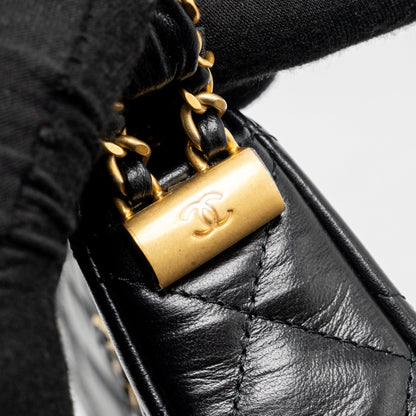 Chanel 23k Small Hobo Shoulder Bag Calfskin Black  (microchip)