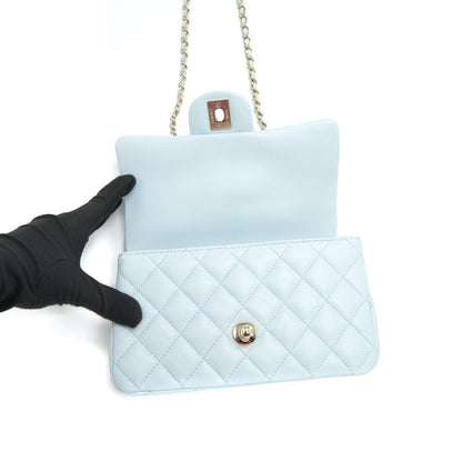 Chanel 21K Mini Top Handle Rectangular Flap Bag Pastel Blue L