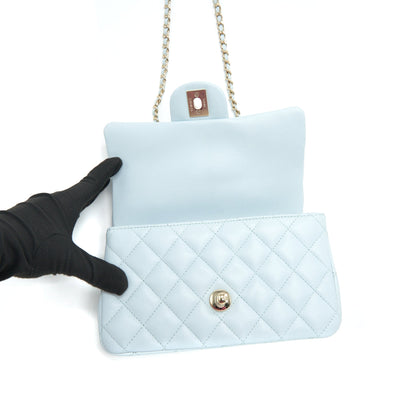 Chanel 21K Mini Top Handle Rectangular Flap Bag Pastel Blue L
