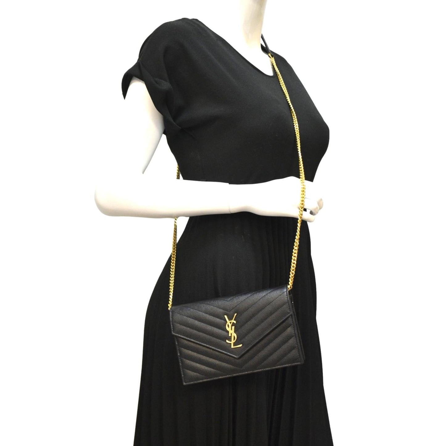 YVES SAINT LAURENT Cassandre Matelasse Chain Wallet Crossbody Bag Black