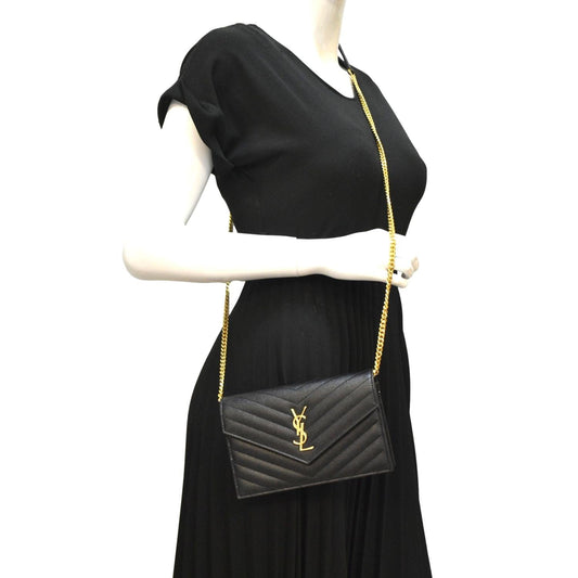 YVES SAINT LAURENT Cassandre Matelasse Chain Wallet Crossbody Bag Black