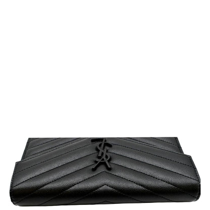 YVES SAINT LAURENT Cassandre Grain De Poudre Embossed Leather Chain Envelope Bag Black