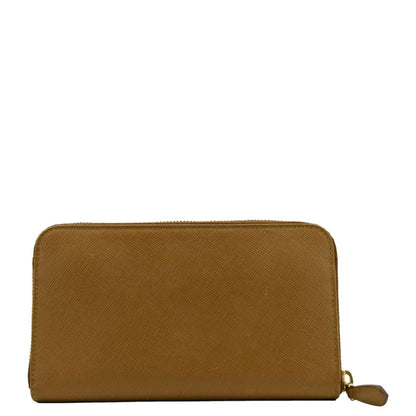 PRADA Zip Around Saffiano Leather Wallet Light Brown