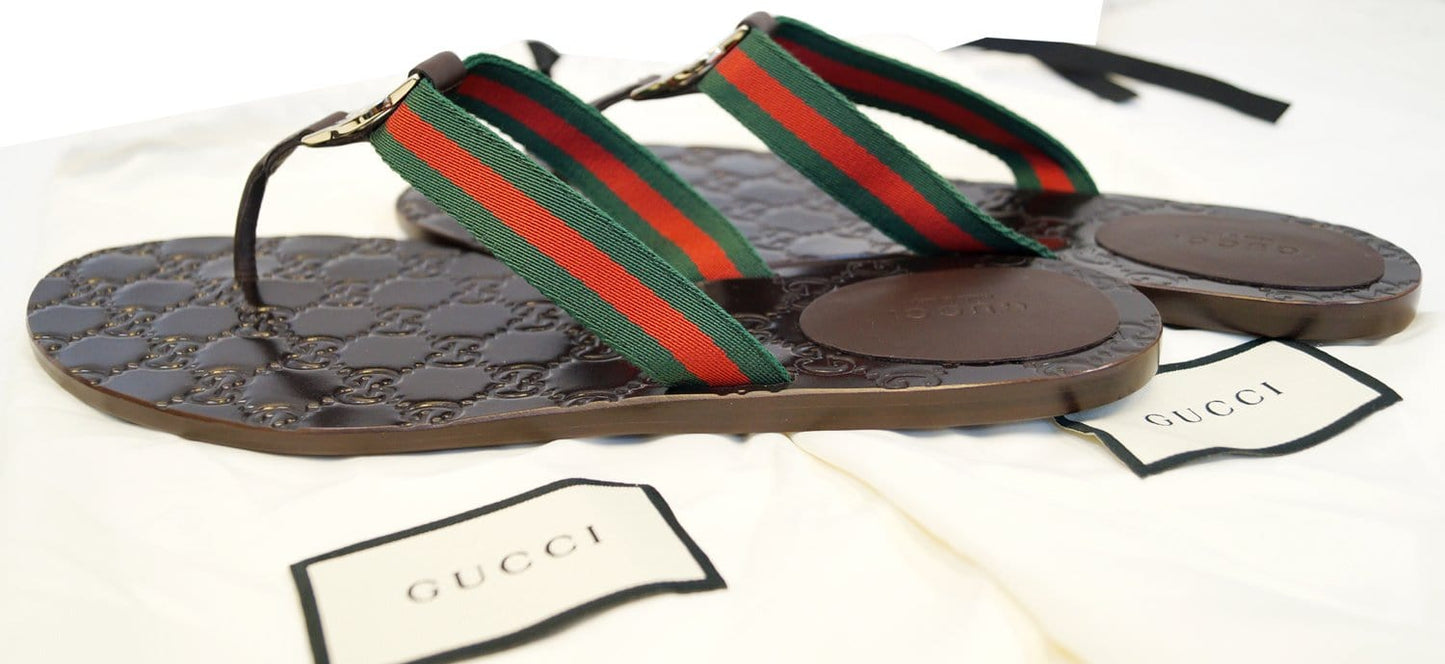 GUCCI Brown GG Thong Web Sandal Size 40.1/2 270374