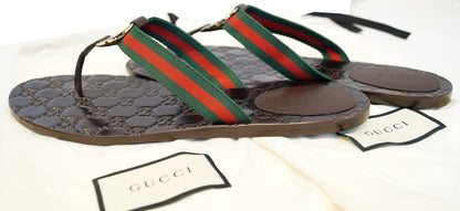 GUCCI Brown GG Thong Web Sandal Size 40.1/2 270374