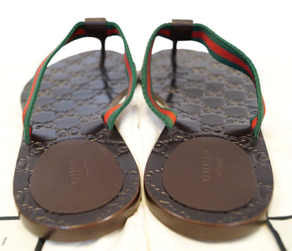 GUCCI Brown GG Thong Web Sandal Size 40.1/2 270374